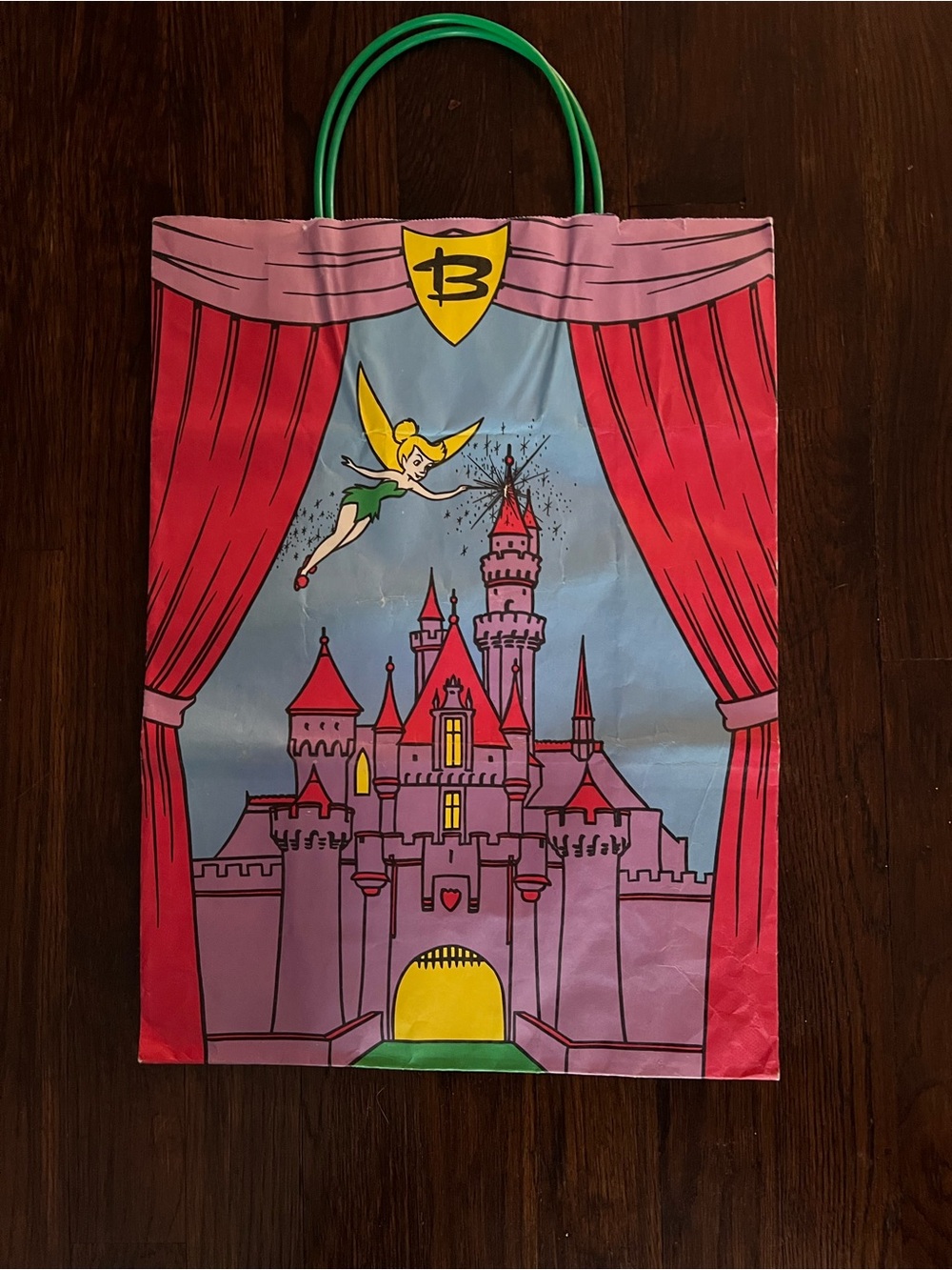 Vintage Bloomingdale’s Tinker Bell Castle shopping gift Bag Disney Mickey 1980s